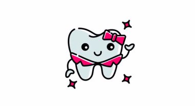 Şirin pembe kurdeleli gülen diş, diş klinikleri için mükemmel diş bakımı broşürleri, diş sağlığı eğitimi materyalleri..