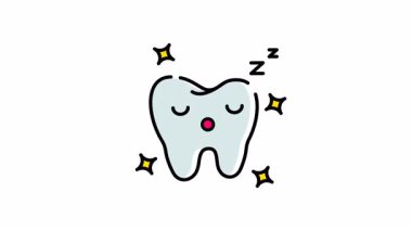 Diş 'in ışıldayan yıldızların altında dinlenmesinin animasyonu, diş konseptleri, uyku masalları, çocuk kitapları, ağız sağlığı kampanyaları ve uykuyla ilgili tasarımlar için ideal..