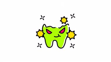 Diş kliniği logolarına, diş bakımı sitelerine, çocuklara diş eğitimi materyallerine uygun şeytani gözlü çizgi film çizimleri..