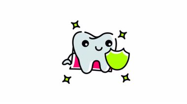 diş veya medikal logo, oral bakım ürünleri, dişçi kliniği markalaşması, diş sağlığı promosyonları için yıldız tasarımlı diş şeklindeki kalkanın animasyonu.