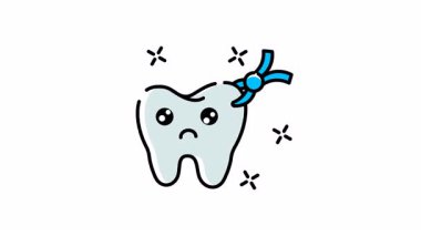 Diş sağlığı ve prosedürlerle ilgili diş tasarımı, posterler ve eğitim materyalleri için mavi kıskaçlı üzgün diş animasyonu mükemmeldir..