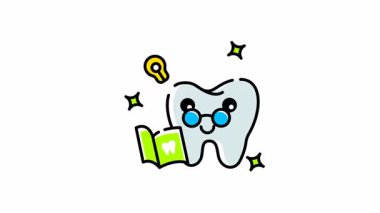 Gözlüklü Diş 'in animasyonu ve diş eğitimi materyalleri, okul promosyonları ve kitap kapağı tasarımları için uygun bir kitap..