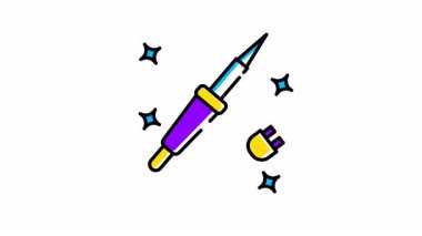 Elektronik onarım projeleri için mükemmel mor ve sarı lehim demiri animasyonu, DIY meraklıları, donanım tasarımı, teknoloji kavramları, mühendislik temaları.