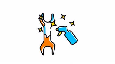 Pas temizleme sprey şişesinin animasyonu, paslı bir ingiliz anahtarının parlamasını sağlıyor. Reklam, bakım, endüstri ve restorasyon kavramları için uygundur.