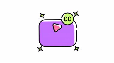 Altyazı mor cclicenated video oynatıcısının canlı görseller için kusursuz oynatıcısı ikon animasyonu. Medya sunumları, eğitim videoları ve çevrimiçi dersler için elverişli.