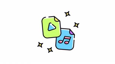 Web siteleri, uygulamalar ve canlı multimedya ögeleri gerektiren sunumlar için mükemmel kıvılcımları olan video ve müzik dosya simgelerinin simge canlandırması.