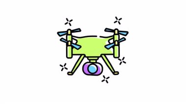 Teknoloji, hava fotoğrafçılığı, gözetleme, yenilik, ekipman ve modern cihazlar için ideal mor kameralı İHA 'nın ikon animasyonu.