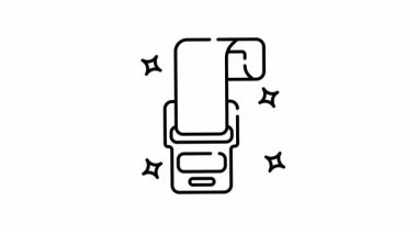 Market makbuzu satış noktasının ikon animasyonu. Ayrıntılı faturalar kasada. Süpermarket, perakende, teknoloji ve kasiyer konseptleri için uygun.