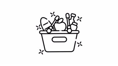 Pazar, açık hava etkinlikleri ve gıda tasarımları için mükemmel bir market ideali olan lezzetli yiyecek ürünleriyle dolu sepetin animasyonu.