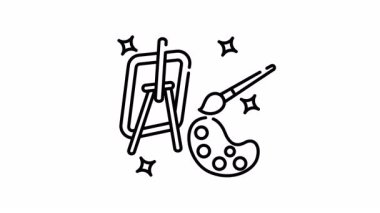 Resim sehpası, boya fırçası, palet içeren resim stüdyosunun ikon animasyonu. Sanatla ilgili tasarım ve projeler için uygun.