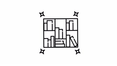 kütüphane kitaplığı animasyonları renkli bir kitaplıkta düzenlenmiş parlak kitaplar sergiliyor.