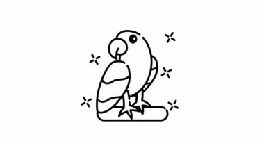 Işıltılı aksanlı bir dala tünemiş şirin bir papağan animasyon animasyonu. Büyüleyici bir mikro çizim projesi..