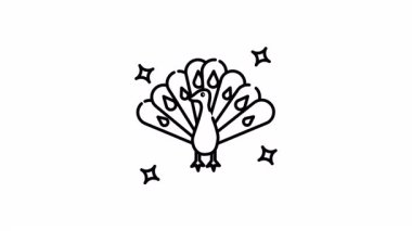 Tatlı tavus kuşu ikonu animasyon tavus kuşu tüyleri etrafa yayılmış büyüleyici bir çizgi film kuşu.