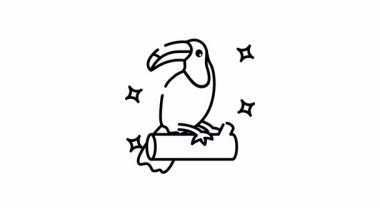 Tropikal temalar veya doğayla ilgili tasarımlar için uygun parıldayan yıldızlarla Toucan simgesi animasyonu, pazarlama kampanyaları veya animasyonlar için ideal.