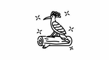 Hoopoe kuş ikonu animasyonu bir kütüğün üzerine tünemiş göksel bir hupoe ışıldayan sihirli yıldızlarla kucaklanır..