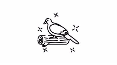 Dove çizgi filminin ikon animasyonu güvercin hareketini gösteriyor. Beyaz bir güvercin barış içinde bir kütüğün üzerinde oturuyor..