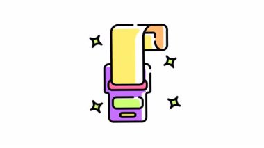 Market makbuzu satış noktasının ikon animasyonu. Ayrıntılı faturalar kasada. Süpermarket, perakende, teknoloji ve kasiyer konseptleri için uygun.