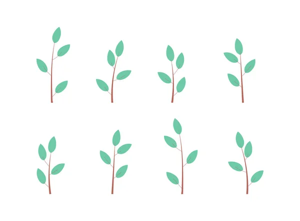 Zestaw Różnych Młodych Roślin Kawałki Drzew — Wektor stockowy