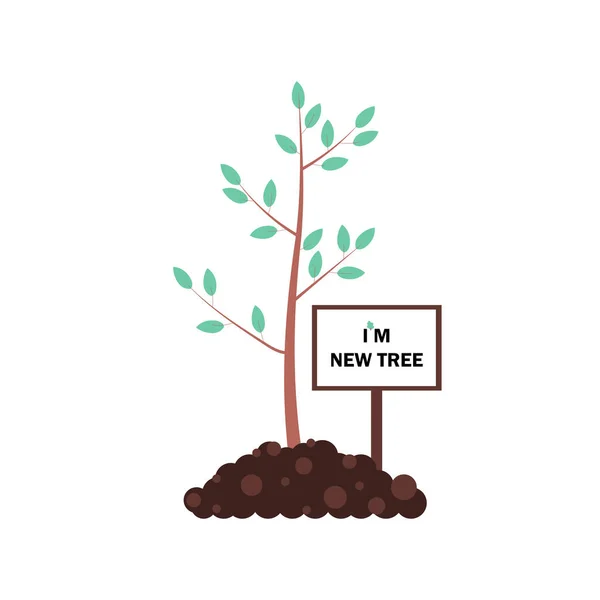 Label Pada Pohon Yang Ditanam Konsep Penanaman Pohon Baru - Stok Vektor