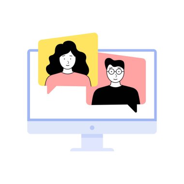 Girl and boy talking on video call. Video call application illustration.