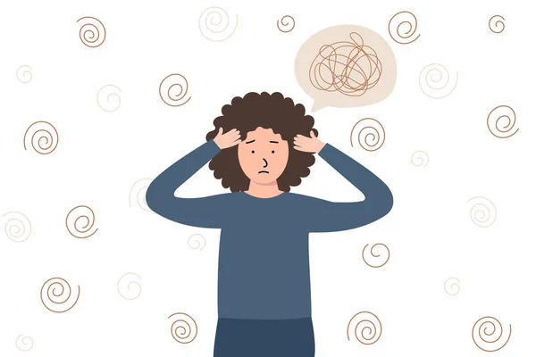 Kvinnlig Karaktär Depression Stress Det Finns Fullständig Förvirring Huvudet — Stock vektor