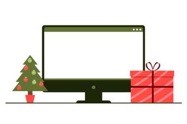 Noel 'in online kutlaması - dizüstü bilgisayar, ağaç.