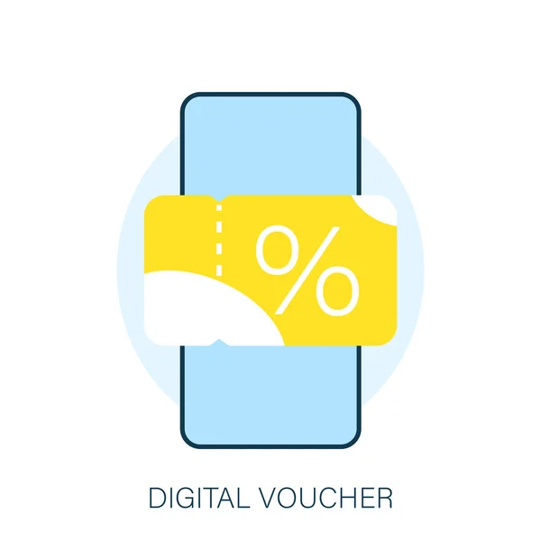 Digital Voucher Phone Screen Concept Illustration Flat Design Vector Eps10 — Stock Vector