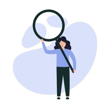 İş arama, işsizlik ya da yeni personel arama. Elinde büyüteçle bir kız..