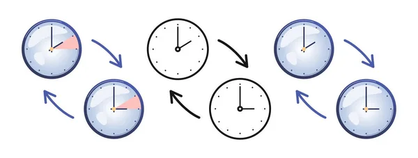 Change Clock Icon Set Turning Winter Summer Time — Stock vektor