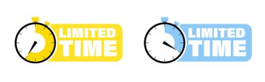 Sınırlı bir süre. Alarmlı saat simgesine sahip iki promosyon etiketi.