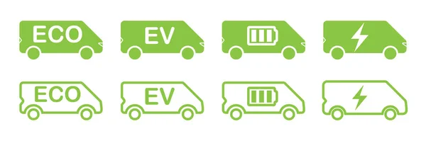 stock vector The machine runs on environmentally friendly fuel. Set of electric cars icons.