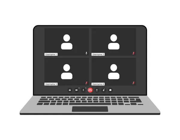 Videocall Schnittstelle Video Anrufbildschirm Symbole Und Vorlage Für Laptop Vektor — Stockvektor
