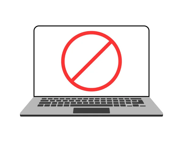 Segnale Del Portatile Proibito Avvertimento Laptop Con Cartello Proibito Sullo — Vettoriale Stock