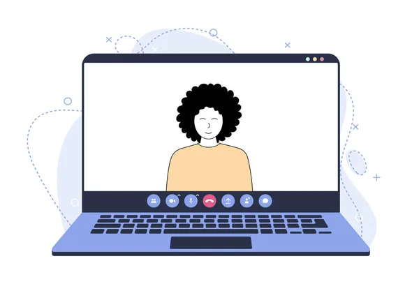 Kız Çevrimiçi Video Iletişimi Derslerinin Yardımıyla Öğrenim Görüyor — Stok Vektör