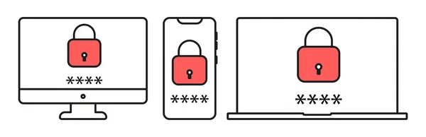 Een Vergrendeld Apparaat Waarvoor Een Wachtwoord Nodig Telefoon Laptop Computerbeveiliging — Stockvector