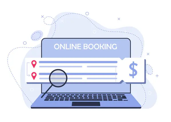 Online rezervasyon, tren ya da otobüs biletleri. İnternet sitesinde bilet arama illüstrasyonu.