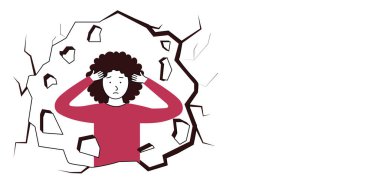 Kafasını tutan depresif bir kadın. Zihinsel bozukluk, üzüntü ve depresyon konsepti. Kadınlara karşı fiziksel ve duygusal şiddet