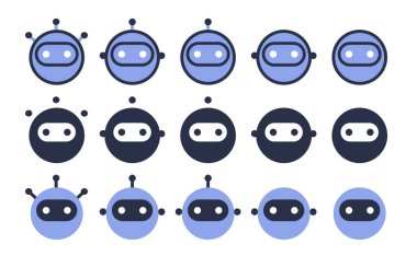 Sohbet robotu. Ana iş. Klip sanatı seti. Düz stil. Koleksiyonda toplanan basit vektör simgeleri.