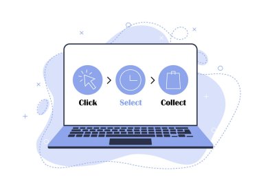 Siparişinizi tıklayıp toplayın. Teslimat işlemleri. Bilgisayarlı illüstrasyon