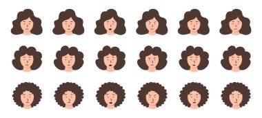 Set of faces of people with sad emotion. Different types of human heads.