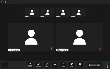 Laptop, masaüstü ve telefon için UI UX şablonu. Video konferansı ve toplantı.