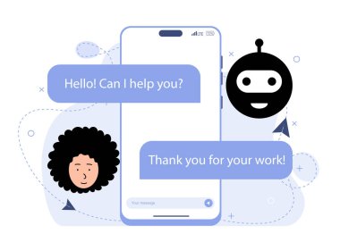 Chatbot, teknoloji şirketi tarafından geliştirilen yapay zeka sohbet robotunu kullanarak ve sohbet ederek. Dijital sohbet robotu, robot uygulaması, sohbet asistanı konsepti. Diyalog için dil modelleri optimize ediliyor.