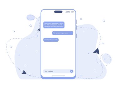Telefonla online yazışmalar. Reklamınız, sunumunuz veya web siteniz için modern illüstrasyon.