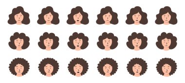 Set of faces of people with sad emotion. Different types of human heads.