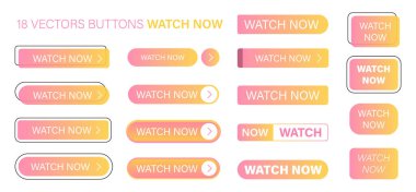 The watch now is a set of simple modern buttons. Push button for an application, advertisement, store or website. Various icons for your product clipart