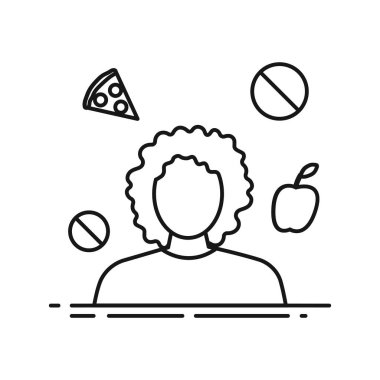 Diyet işareti. Fast food yemek yasaktır. Sağlıklı yiyecek simgesi