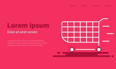 Alışveriş arabalı bir pankart. E-ticaret, iş ve alışveriş kavramı