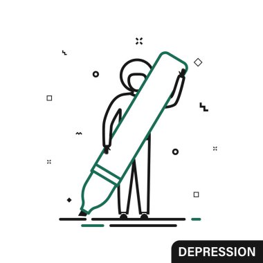 Lonely depressed man with marker, bad mood, psychological disorder, depression banner.