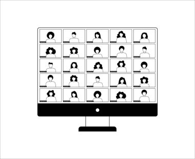 Illustration for video conferencing and meetings application on desktop. Five users.