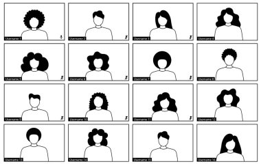 Screen template of video conference and meeting application. Twelve users